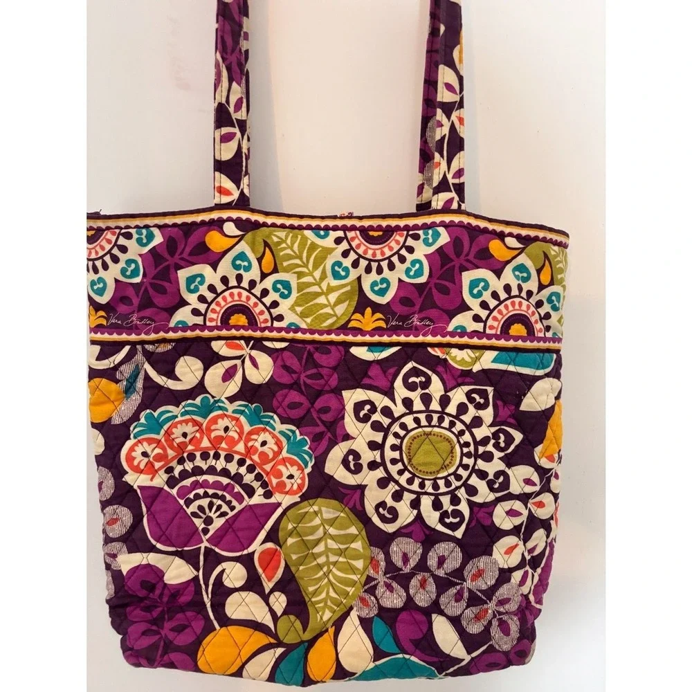 Vera Bradley Quilted Tote – Retired Purple Paisley‎ Floral with Tortoise Toggle